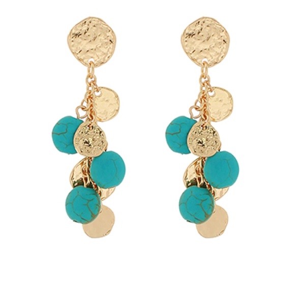 Hammered Disk & Stone Earrings - Picture 1 of 1